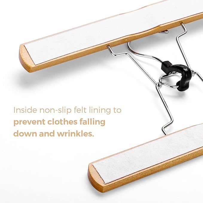 HOUSE DAY Wooden Pants Hangers 20 Pack, Non Slip Wood Skirt Hangers, Smooth Finish Wood Jeans Hanger, Clamp Hanger for Skirts, Slacks, with 360° Swivel Hook