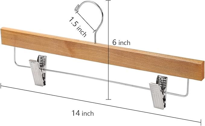Tosnail 12 Pack Wooden Pants Skirt Hangers with Adjustable Clips, Solid Wood Jeans Hangers with Chromed Swivel Hook, Trouser Hanger for Men and Women's Clothing Closet Organizer