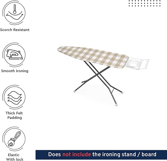 Encasa XO Ironing Board Cover and Pad 54"x15" - 4mm Felt Large Iron Board Cover with Padding, Stain-Safe Dye, Non Slip, Elastic Bungee Cord Tightening, Heat Resistant Buffalo Beige