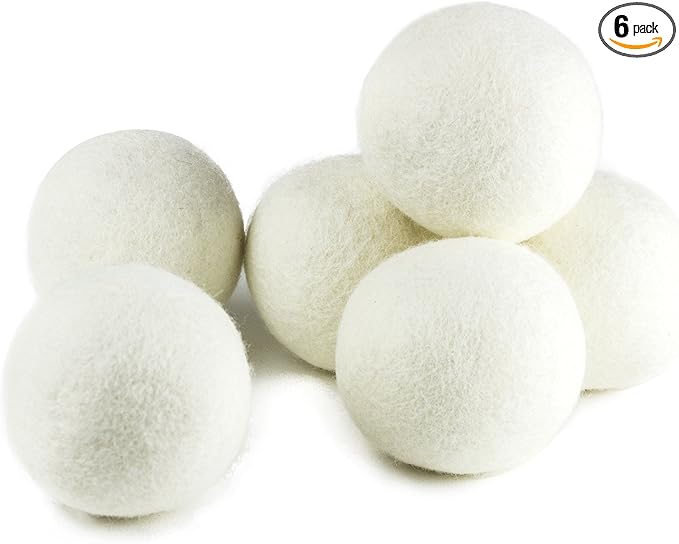 (Upgraded) SnugPad XL Size Wool Dryer Balls Natural Fabric Softener & 100% Organic Premium New Zealand Wool, Reduce Wrinkles & Save Time, Baby Safe & Hypoallergenic, White 6Count