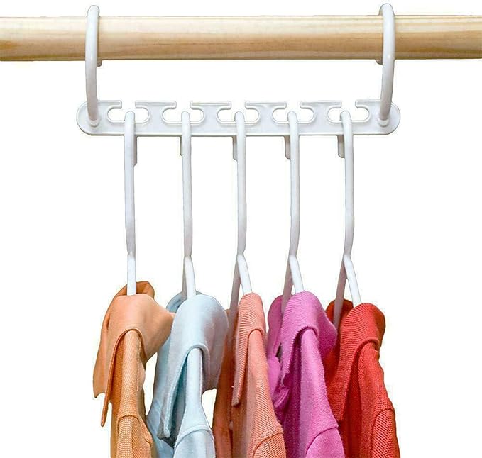8Pcs White, Space Saving Clothes Hanger Organizer with 5 Hole, Sturdy Plastic Foldable Cloth Hanger Rack Closet Organizer Wardrobe Drying Rack