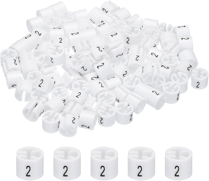 MECCANIXITY Clothes Hanger Marker Colored Hanger Sizer Garment Markers Tag (Number 2, White) for Garment Clothing Color Coding, Pack of 100 Pcs