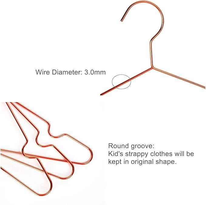 Shiny Rose Gold Kids Clothes Hanger 50 Pack, Baby Children Infant Metal Hanger for Coat Suit Shirt, Space Saving Slim for Camisole Dress