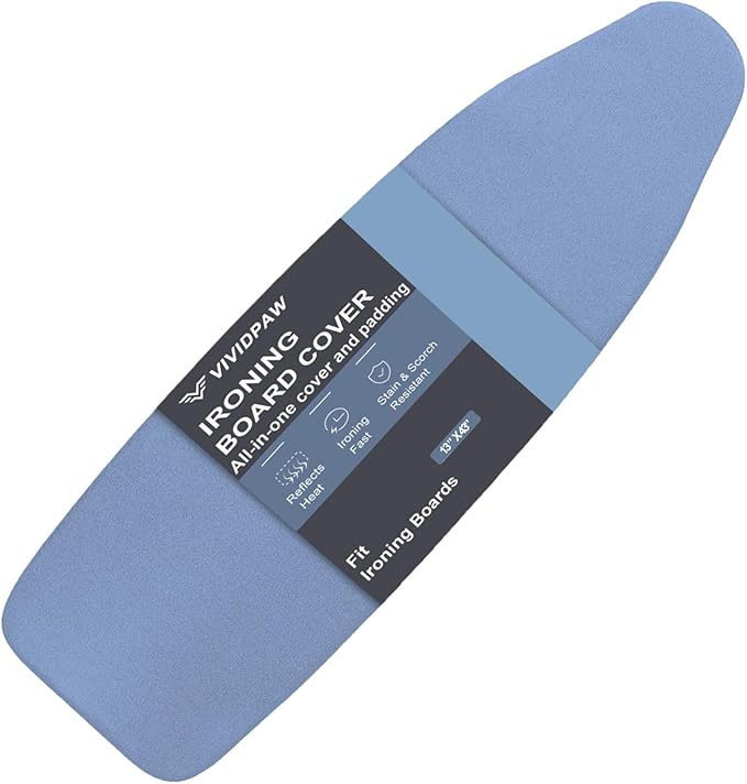 Ironing Board Cover and Pad, Small Size 13x43, 12x42, Thick Padding, Elastic Edge, Silicone Coated, Adjustable Fastener, Heavy Duty Padded Iron Board Covers (Blue, 13" x 43")