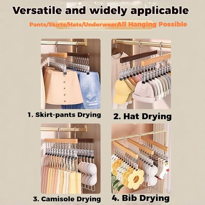2026 New Closet Organizer with 10 Clips - Space Saving Hanging Closet Organizer, 12 Clips, Closet Organizers and Storage, 360° Rotating, for Jeans, Hats, Shorts, Socks (Brown*4)