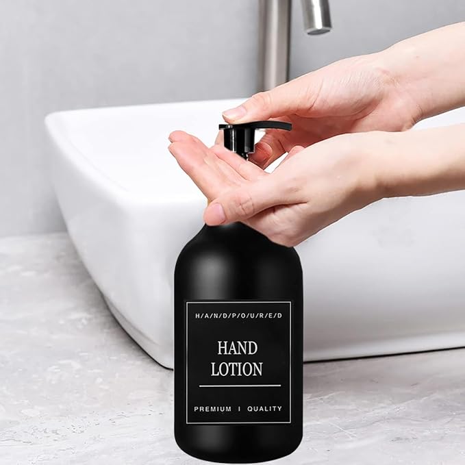 6PACK 16.9Oz Soap Dispenser Bottle, Bamboo Lid Soap Bottle with Anti-Rust Pump, Hand Dish Soap Dispenser for Kitchen, Shampoo Lotion Black Soap Dispensers for Bathroom