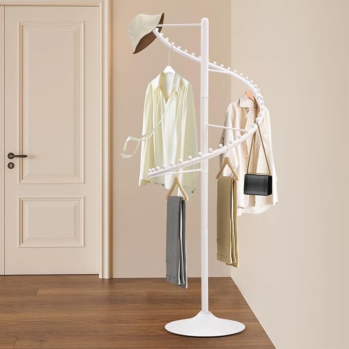 YIYIBYUS Rotating Clothing Rack, 38 Ball Heavy Duty Garment Rack, Standing Iron clothes Hanging Rack Freestanding Hanger For Boutique Display Bedroom Space Saving (White)