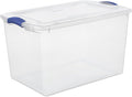 66 Quart Large Clear Plastic Storage Bin – Airtight Latch Lid Container with Blue Handles, Stackable & Durable for Closets, Garages, Dorm Rooms & Basements (Fits Bedding/Seasonal Clothes)