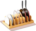 Bamboo Pan Pot Lids Organizer with Dish Drying Mats, Kitchen Organizers and Storage with 6 Dividers, Dish Drainer for Kitchen Counter Holder, Ideal for Pots, Cutting Boards, Mats, Cookware