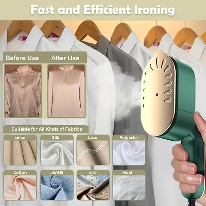 Mini Steam Iron for Clothes, Travel Steamer for Clothes Portable, Micro Steam Iron Mini Handheld Steamer Support Dry And Wet Ironing for Home Travel (White) (Emerald Green)