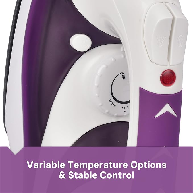 MARTISAN Steam Iron, New Version, Mini Steamer, Powerful Steam, Anti-Calc, Anti-drip, Self-Cleaning, Smooth Non-stick Soleplate, Variable Temperature, Steam Burst, Purple
