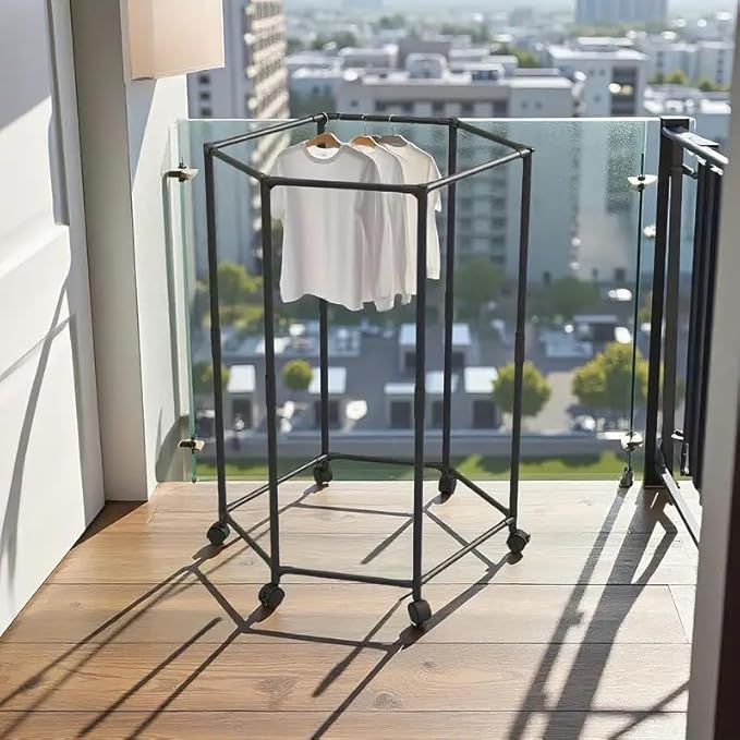 Hexagonal Rotating Clothes Hanger, Household Plastic Clothes Hanger, Movable, Nail Free Installation, Multifunctional,Thickened, Suitable for Any Place (Black)