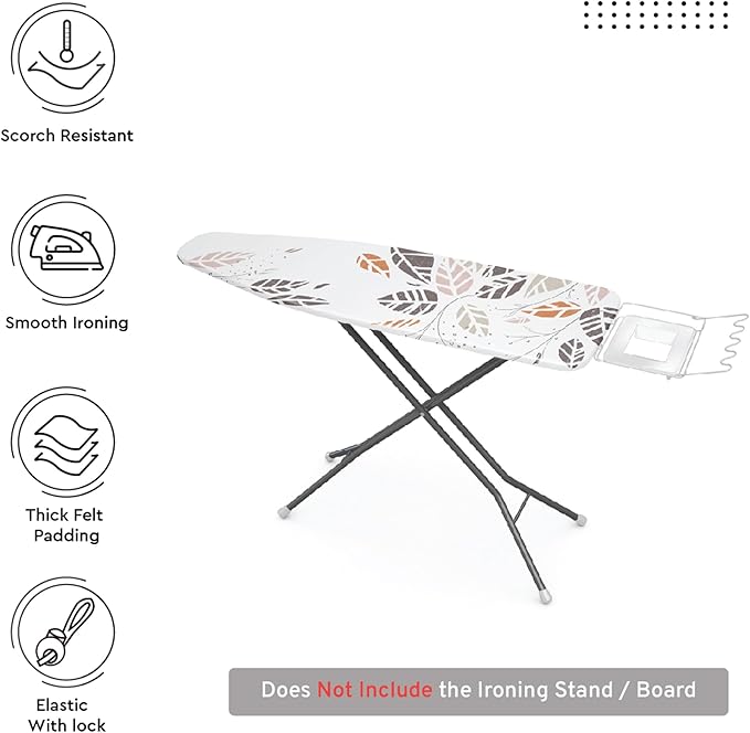 Encasa XO Ironing Board Cover and Pad - Thick 4mm Felt, Heat & Scorch-Resistant, Fits Standard Large Boards 54"x15", Elastic Bungee Cord Tightening, Easy Fit, Stain-Safe Dye, Autumn Leaf