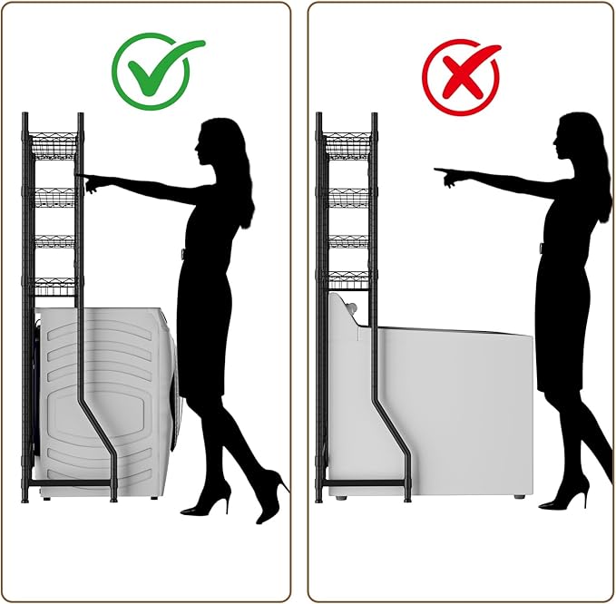 Over Washer and Dryer Shelves,3 Tier Adjustable Wire Shelving Laundry Room Storage Organization Clothes Drying Rack with Mounted on the Wall Expandable Hanger Rods&Hook,55"~74.5"Wx13.4"Dx77"H