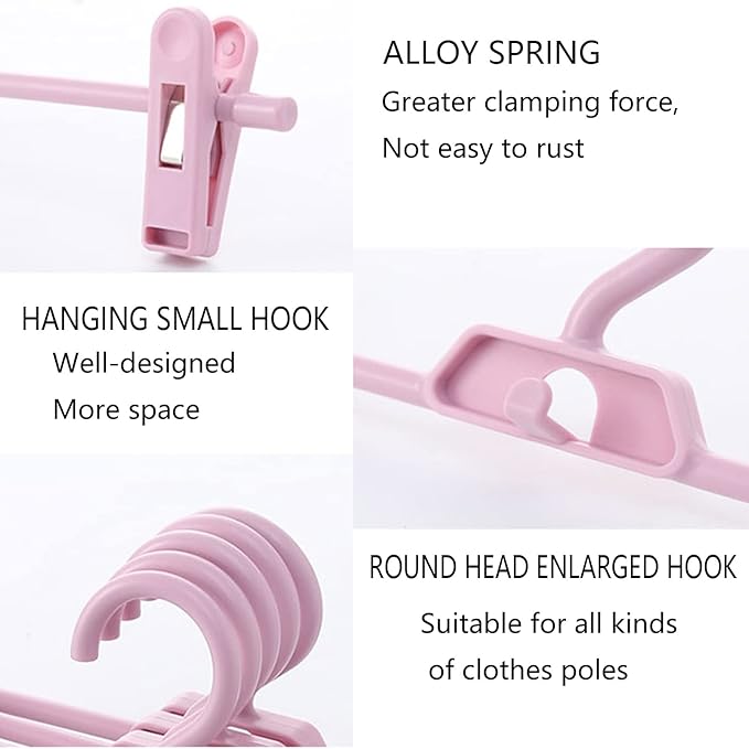 Pants Hangers, 10pcs Adjustable Clothes Hangers with Clips, Portable Drying Rack Travel Plastic Non-Slip Clothes Drying Hanger for Kids Or Adults Garments (White)