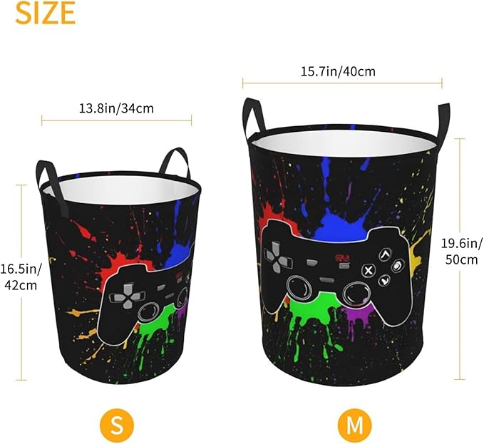 Game Joystick Round Laundry Hamper Gaming Storage Basket Toys Clothes Organizer Bin For Home Bathroom Bedroom Dorm Nursery, 38l