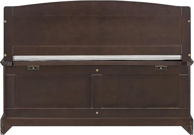 Retro Storage Bench Entryway Bench Shoe Cabinet with Safe Soft-Close Devices, Removable Seat Cushion, Backrest & Hidden Storage Space for Hallway Entryway Living Room Mudroom (Espresso(New))