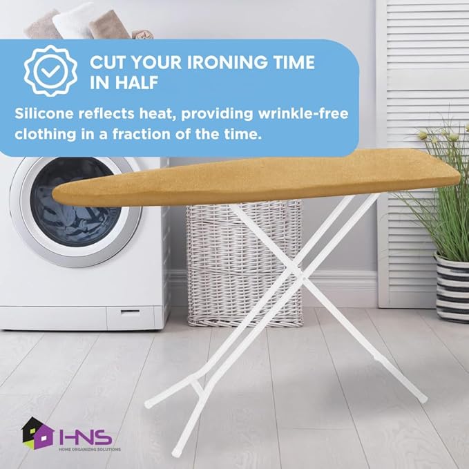 HOLDN’ STORAGE Ironing Board Cover - Silicone-Coated, Scorch-Resistant 15 x 54 Padding with Hook & Loop Straps, Cover Fits All Standard Sizes - Gold