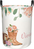 Personalized Laundry Basket for Nursery, Custom Nursery Laundry Hamper with Name, Customize Baby Clothes Circular Hamper for Boys Girls Room Decor, Cowgirl