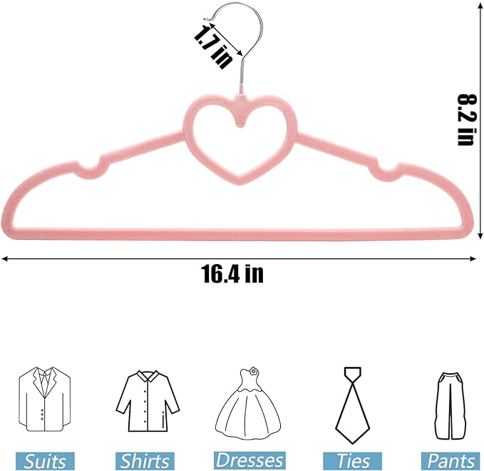 Coloch 50 Pack Pink Velvet Hangers, Non-Slip Clothes Hangers with 360 Degree Rotating Hook Thin Felt Adult Hanger for Coat, Dress, Shirt, Jacket