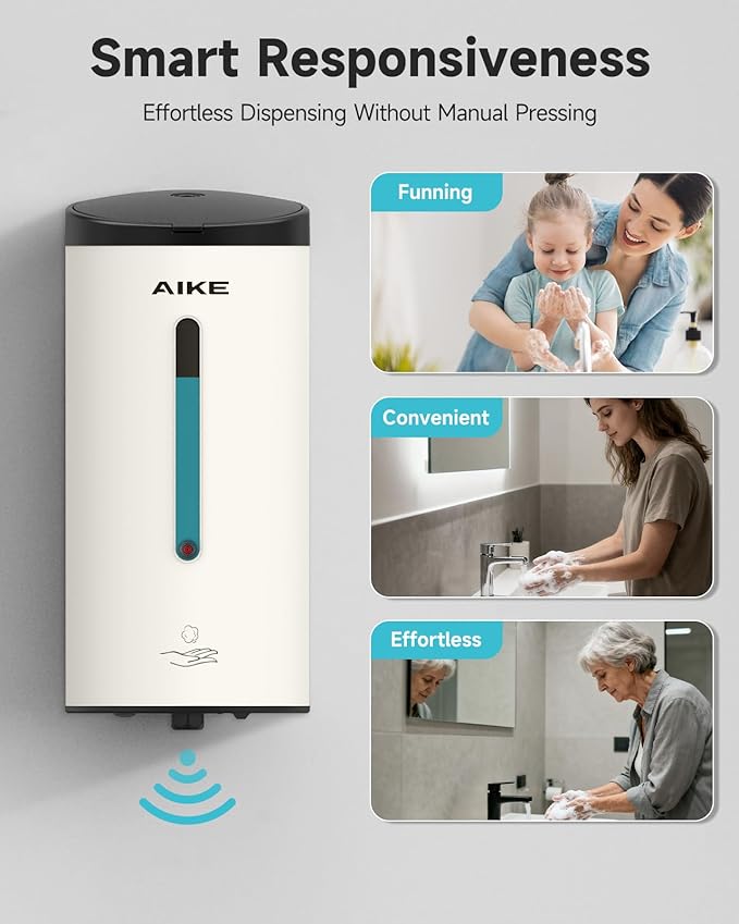 AIKE Wall Mount Automatic Foam Soap Dispenser 25 OZ Commercial Large Capacity Stainless Steel Model AK1205FA(Matte White)