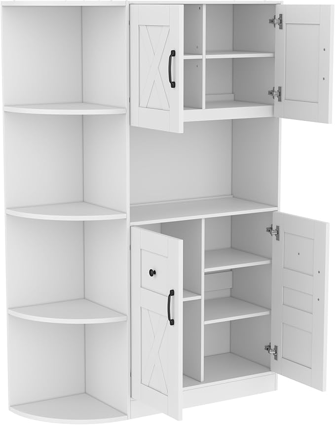 66" H Hall Tree with 4 Hooks, Open Shelving and Flip Hidden Shelf, Multifunctional Left-Right Combination Coat Rack (can be Used Separately), Entryway Bench for Living Room, Hallway