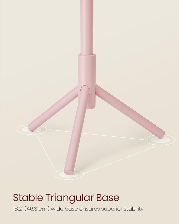 VASAGLE Solid Wood Coat Rack, Free Standing Tree-Shaped Coat Rack with 8 Hooks, 3 Height Options, for Clothes, Hats, Bags, Living Room, Bedroom, Home Office, Jelly Pink URCR004R01