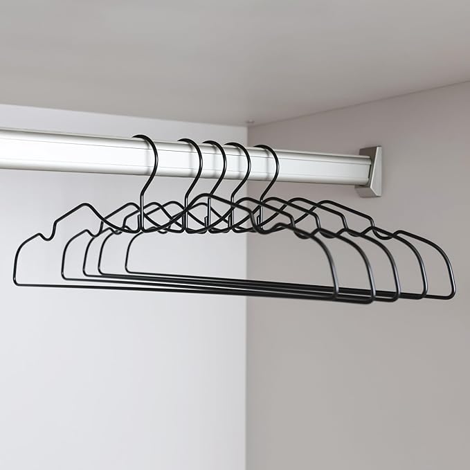 Metal Clothes Hanger, Ultra Slim & Short Neck Hanger,Space Saving Durable Non-Slip Felt Hangers, Closet Organizer (Black)