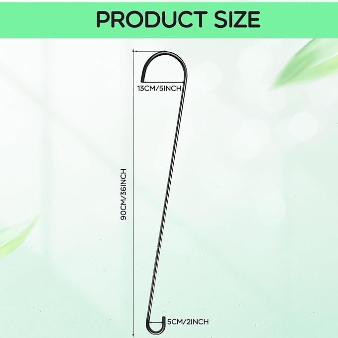 12 Pack 36 Inch Extra Long S Hooks for Hanging Plants, Heavy Duty Metal Tree Branch Hangers for Bird Feeders Flower Baskets Lanterns Black Vinyl Coated Garden Extension Hooks