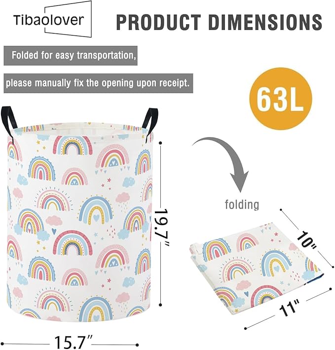 Baby Laundry Basket Baby Nursery Hamper Kids Laundry Basket Toy Storage Bin for Boys Room Decor Gift Baskets for Bedroom Bathroom(Blue Rainbow)