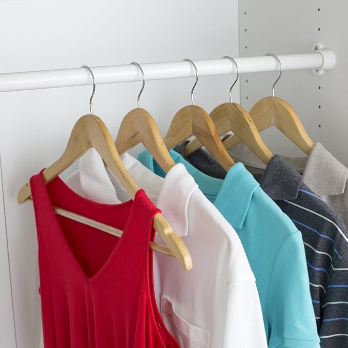 Home Basics 5 Pack Wooden Non-Slip Suit Hangers with Pants Bar – Smooth Finish Solid Wood Coat Hanger 360° Swivel Hook and Cut Notches for Jacket, Pant, Dress Clothes Hangers (Natural)