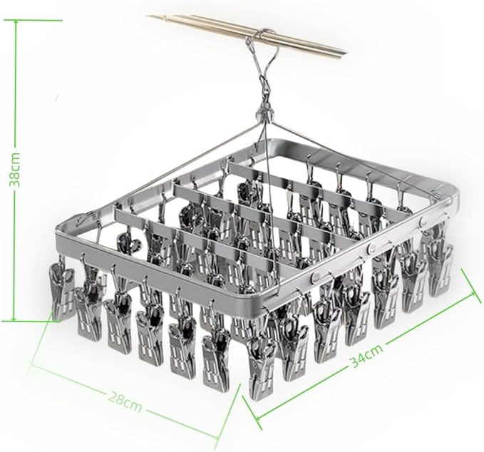 Clothes Drying Racks Clip Hangers Metal with 36 Clips Windproof Hook Underwear Hanger Foldable Laundry Clip for Socks Bras (Silver)