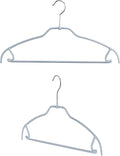 Mawa by Reston Lloyd Silhouette Ultra-Thin Series, Non-Slip Space Saving Shirt Hanger with Pant Bar & Skirt Hooks, Style 42/FTU, Pack of 2, Silver