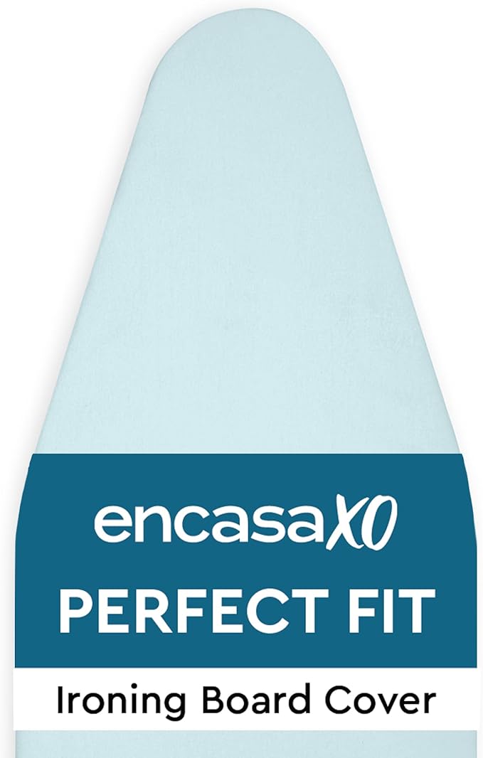 Encasa XO Ironing Board Cover and Pad 49"x18" - 4mm Felt Wide Iron Board Cover with Padding - Heat Resistant, Stain-Safe Dye, Non Slip Elastic Bungee Cord Tightening Iron Table Cover Ice Blue