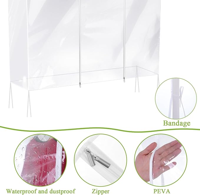 simarro 6Ft Clear Clothes Rack Cover, 71"L x 20" W x 60"H Garment Rack Cover With 2 Durable Zipper Waterproof Protectors for Garment Rack(Rack Not Included)
