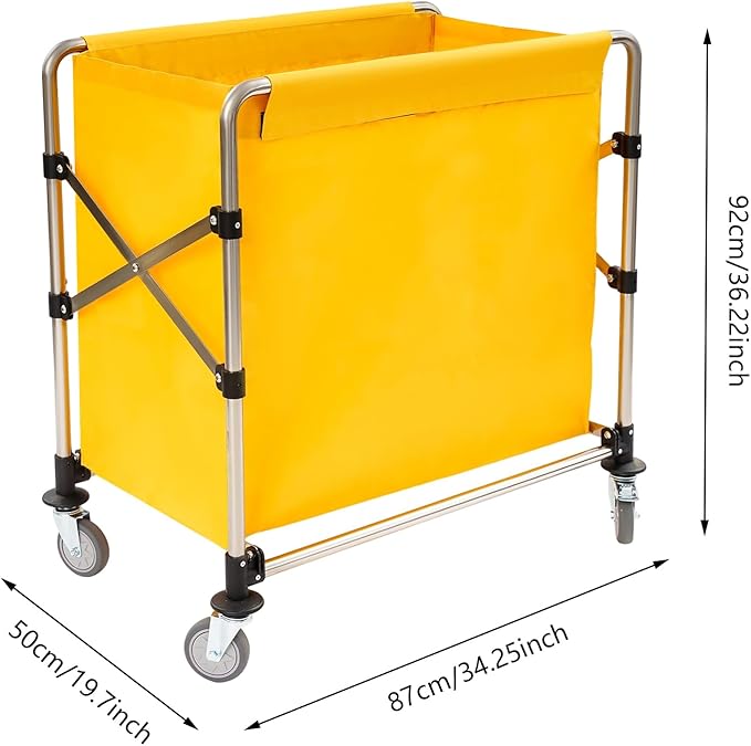 Commercial Laundry Cart with Wheels, 220lbs Foldable Laundry Cart with 4 Locking Wheels and Oxford Cloth for Home, Dorm, Hotel, and Commercial Use (Yellow)
