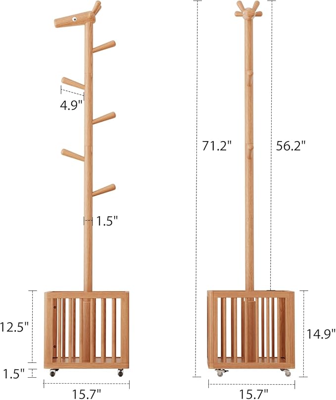 AQIMUELE Kids Coat Rack,Solid Wood Coat Rack with 6 Hook for Bedrooms,Kids clothing rack(Natural)