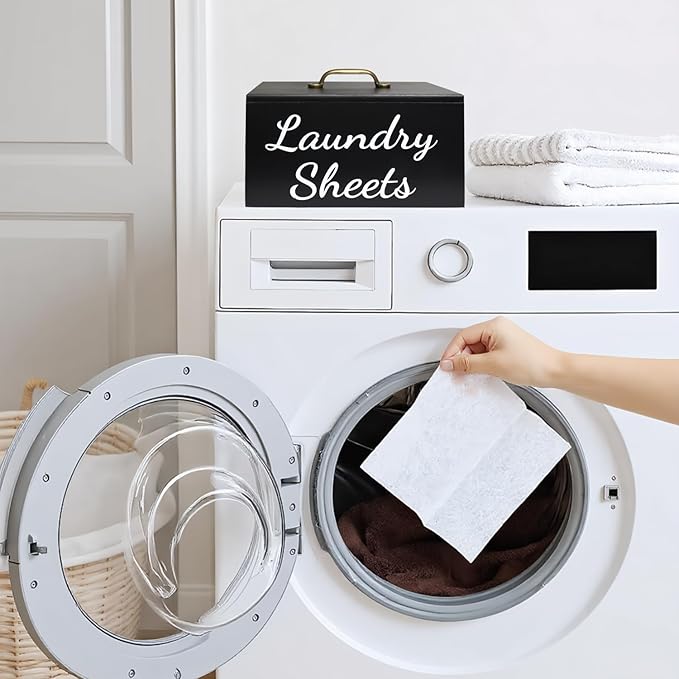 Wooden Laundry Dryer Sheet Holder, Dryer Sheet Dispenser with Lid for Laundry Room Organization, laundry dryer sheet box, Fabric Softener Laundry Beads Dispenser (Black)