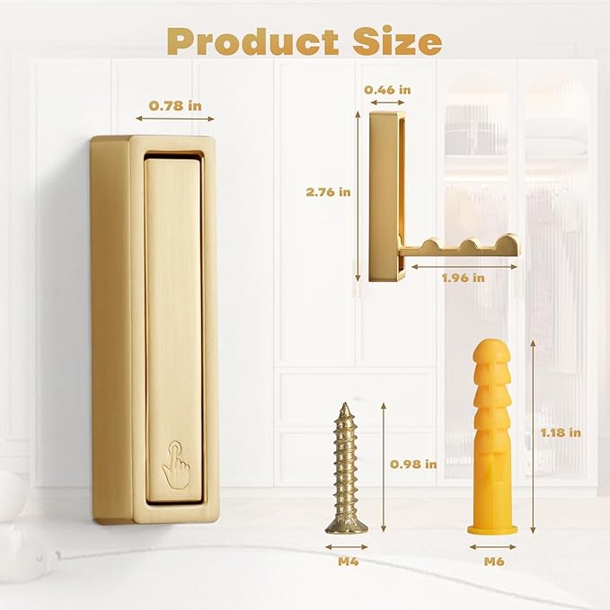 Folding Coat Hooks, 2Pcs Foldable Heavy Duty Wall Hooks Zinc Alloy No Rust Fold Up Hooks for Coat, Towel, Key, Hat, Bag, Jacket, Backpack. (Gold)