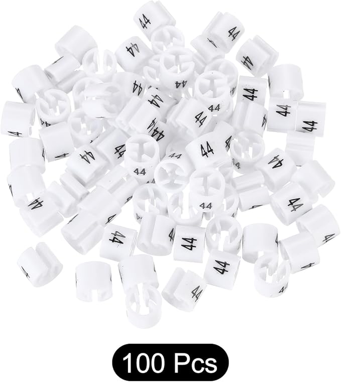 MECCANIXITY Clothes Hanger Marker Colored Hanger Sizer Garment Markers Tag (Number 44, White) for Garment Clothing Color Coding, Pack of 100 Pcs