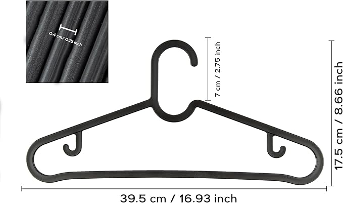 20 Pack Black Thin Plastic Hangers, Lightweight Yet Sturdy, Space-Saving Clothes Hangers for T-Shirts and Shirts, Slim Hangers, Break-Resistant Design with Premium European Quality