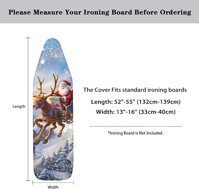 Santa Claus Deer Ironing Board Cover Stain Resistant Cover for Ironing Board Standard Size Christmas Decor Ironing Pad for Table 54x15 inches
