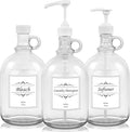 3 Pack Laundry Detergent Dispenser with Pump and Lid, 64 Oz Glass Bottles for Laundry Room Organization and Storage, Fabric Softener Dispenser for Washer