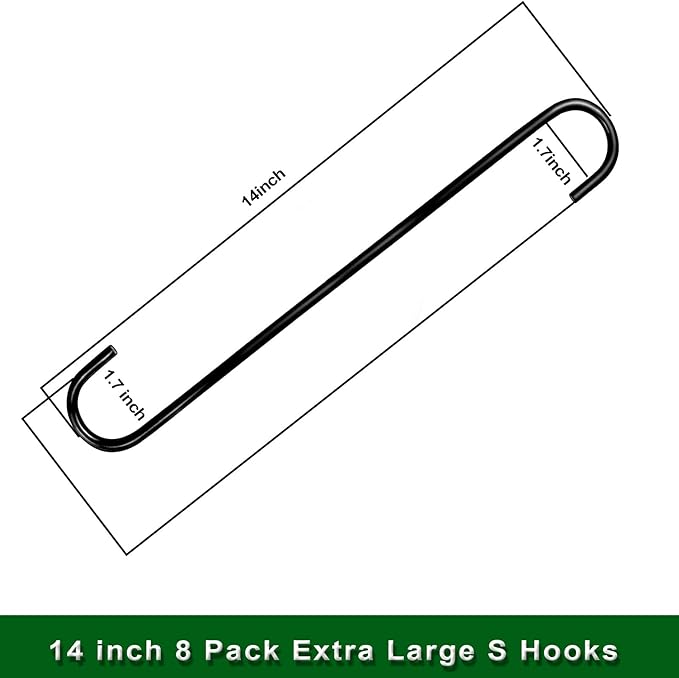 8 Pack 14 Inch Extra Large S Hooks -Heavy Duty Long S Hooks for Hanging Plant,S Hook for Tree Branch,Bird Feeder,Pots and Pans Closet Garden Pergola Indoor Outdoor X-Large