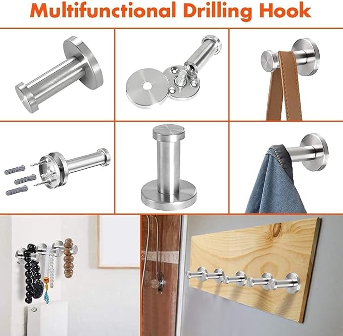 Bathroom Towel Hooks, 4 Pack Round Coat Hooks, Sturdy Wall Mounted Robe Hook, SUS 304 Stainless Steel Heavy Duty Clothes Hanger, Wall Towel Hooks for Bathroom Bedroom Kitchen (2 in, Brushed)