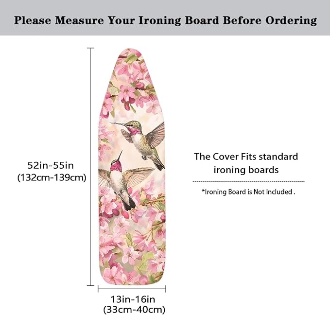 Flower Hummingbird Cover for Ironing Board Non Stick Scorch Ironing Board Cover Hook and Loop Design Non-Slip Iron Board Slipcover Protector