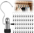 50 Pcs Heavy Hanger Clips for Closet, Multi Functional Clips with Hook for Hanging Clothespin, Hook Hangers with Clips for Clothes Pants Hats Socks and Boots (Black)
