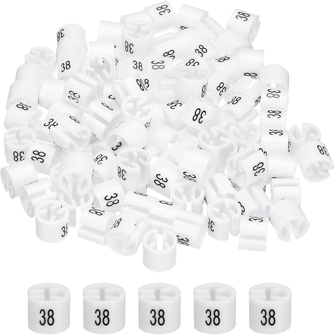 MECCANIXITY Clothes Hanger Marker Colored Hanger Sizer Garment Markers Tag (Number 38, White) for Garment Clothing Color Coding, Pack of 100 Pcs