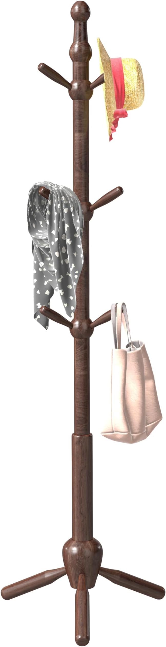Solid Coat Rack Stand, Coat Rack Freestanding with 9 Hooks and Adjustable 3 Heights, Tree Coat Stand with Triangle Base for Entryway, Bedroom, Hallway, Wood Grain