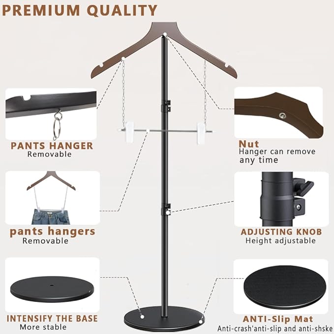 T Shirt Stand Display 26-64.7 Inch with Pants Clip, Height Adjustable for Long Short Clothes Dress, Display Mannequin for Store, Closet, Photoshoot, Exhibition, Vendors Shop, Parties（Brown 1pcs）